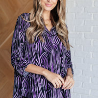 Lizzy Top in Violet and Black Multi Stroke