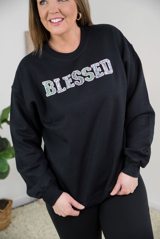 Blessed Faux Sequins Crewneck