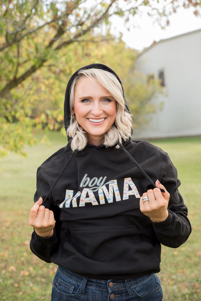 Boy Mama Graphic Hoodie in Black