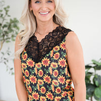 Seeking Sunflowers Lace Tank