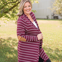 Change Your Stripes Cardigan in Wine