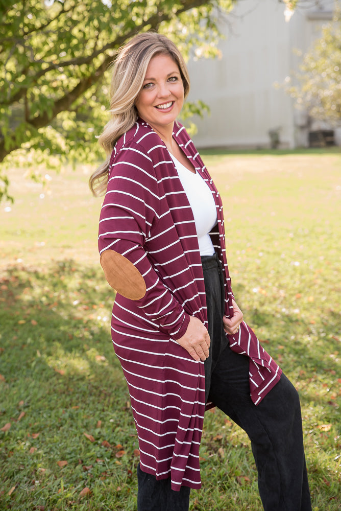 Change Your Stripes Cardigan in Wine