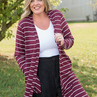 Change Your Stripes Cardigan in Wine