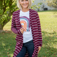 Change Your Stripes Cardigan in Wine