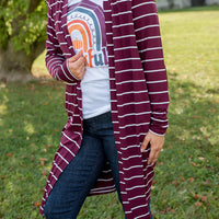 Change Your Stripes Cardigan in Wine