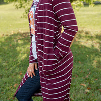 Change Your Stripes Cardigan in Wine