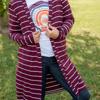 Change Your Stripes Cardigan in Wine