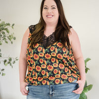 Seeking Sunflowers Lace Tank