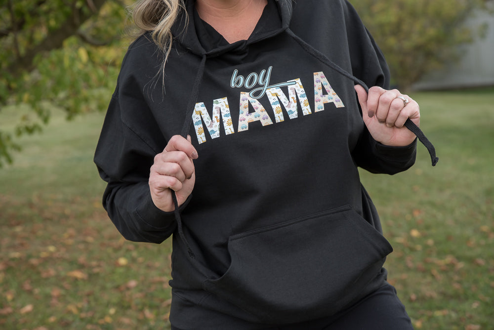 Boy Mama Graphic Hoodie in Black