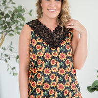 Seeking Sunflowers Lace Tank