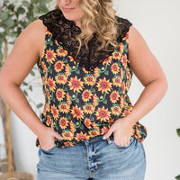 Seeking Sunflowers Lace Tank