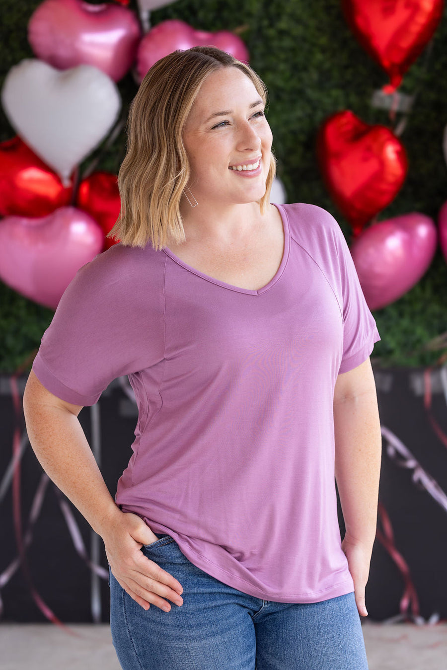 IN STOCK Bamboo V Neck Tee - Pink