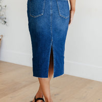 Marcy High Rise Denim Midi Skirt