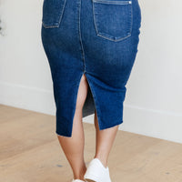 Marcy High Rise Denim Midi Skirt