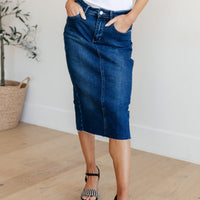 Marcy High Rise Denim Midi Skirt