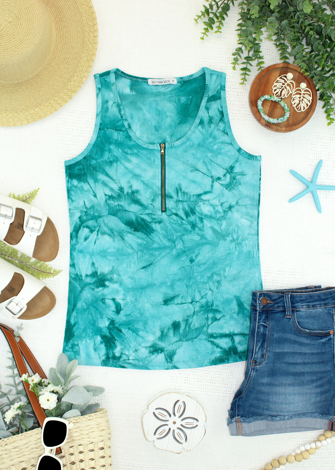 IN STOCK Mila Zipper Tank - Teal Tie Dye
