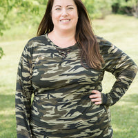 Classy in Camo Lace Top