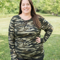 Classy in Camo Lace Top