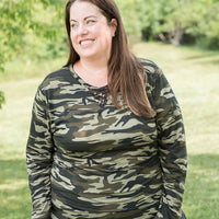 Classy in Camo Lace Top