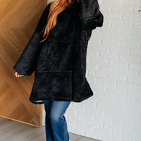 Oversized Velour Blanket Hoodie in Black