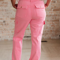 Peggy High Rise Cargo Straight Jeans in Pink