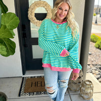 PREORDER: Larson Contrast Pullover in Green/Blue