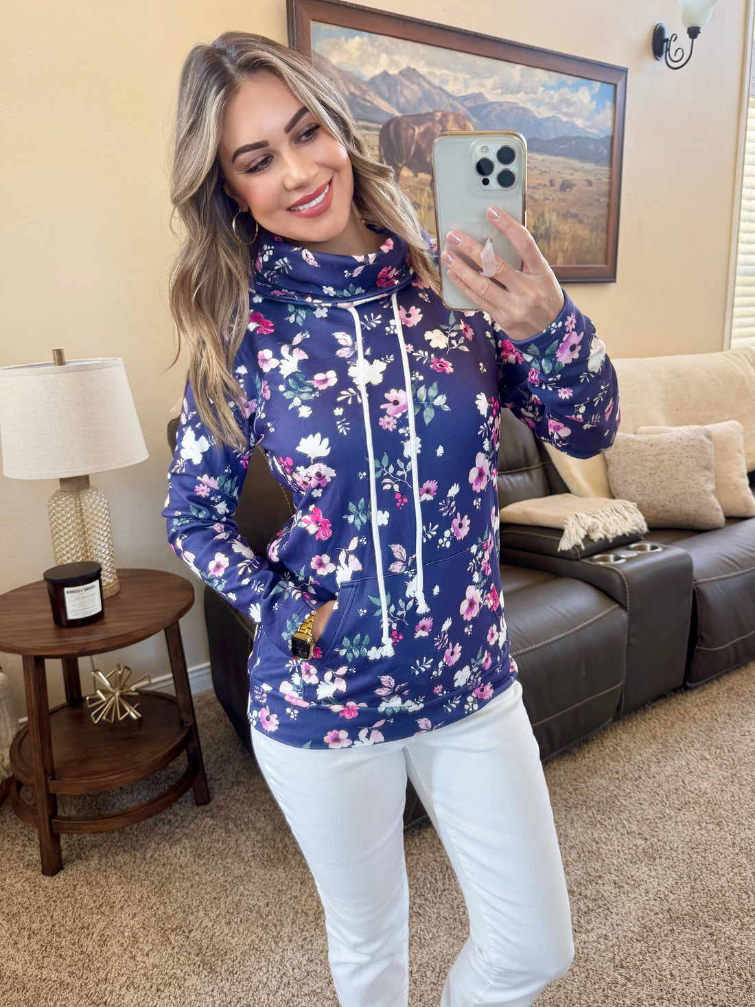 IN STOCK Soft Funnel Neck - Navy Floral