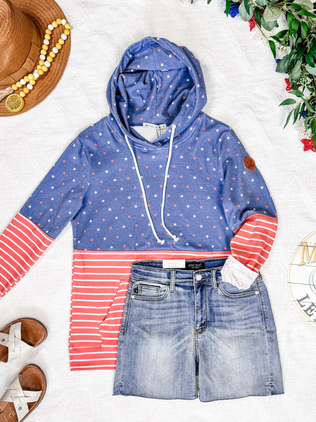 IN STOCK Hailey Pullover Hoodie - Faded Navy Freedom Stars and Stripes FINAL SALE