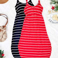 IN STOCK Reagan Ribbed Midi Dress - Red Stripes FINAL SALE
