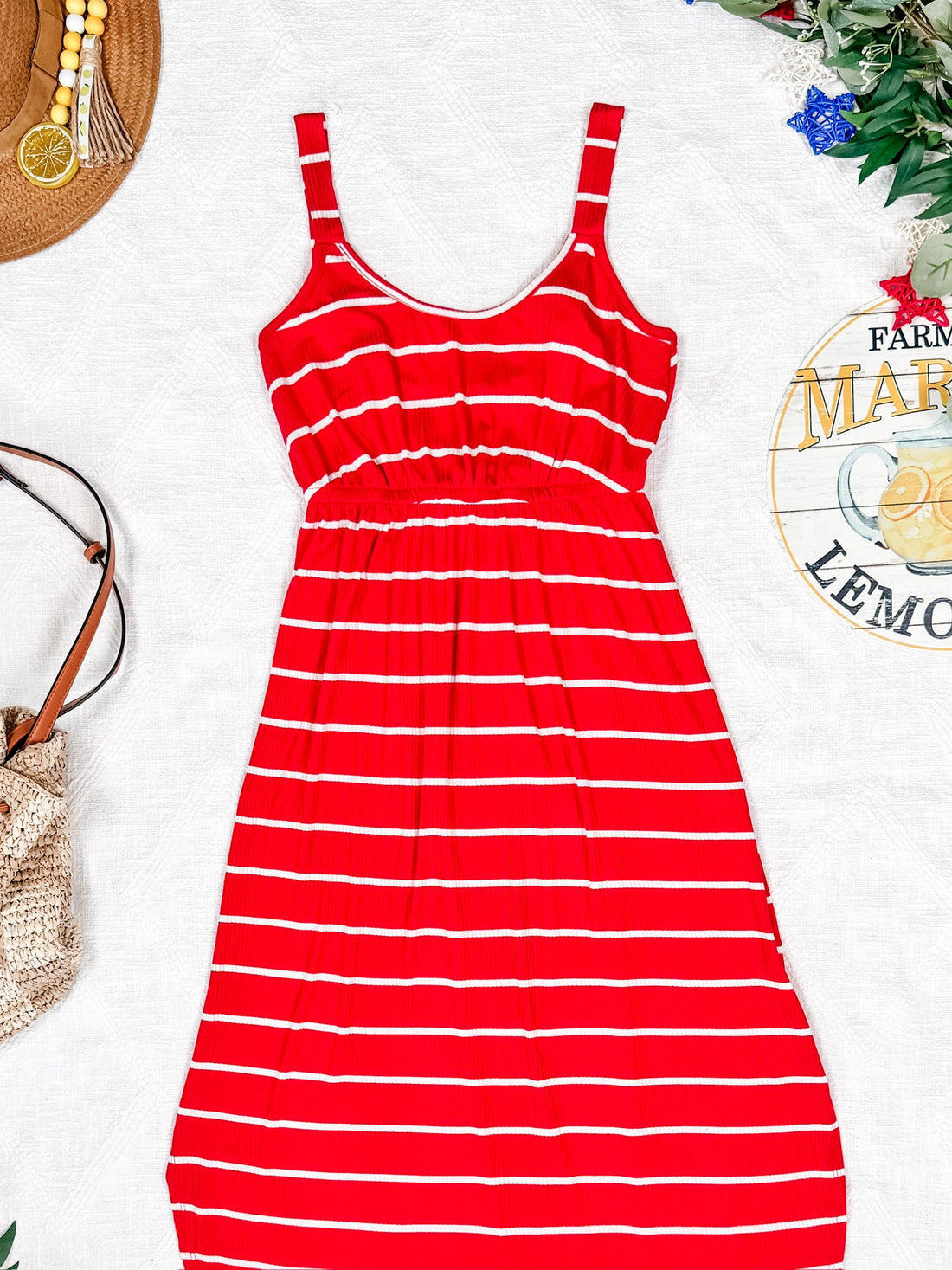 IN STOCK Reagan Ribbed Midi Dress - Red Stripes FINAL SALE