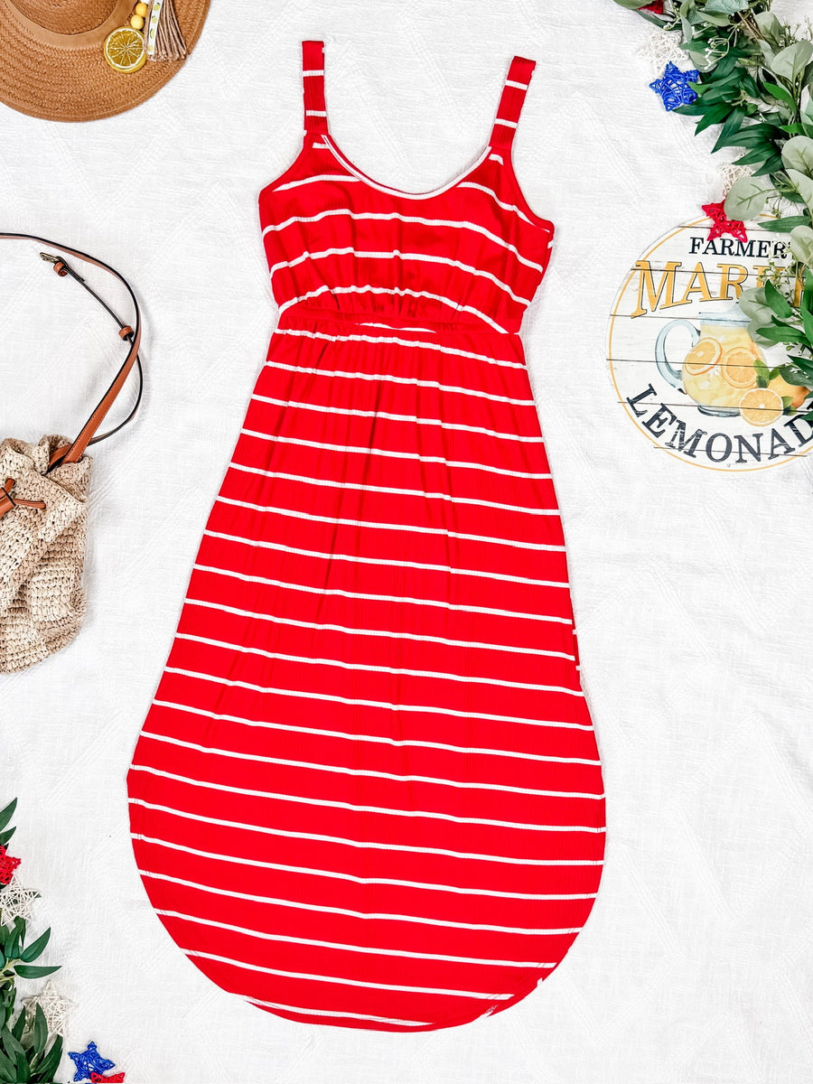 IN STOCK Reagan Ribbed Midi Dress - Red Stripes FINAL SALE