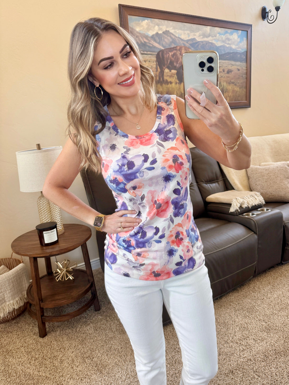 IN STOCK Ava Tank - Sunset Watercolor Floral