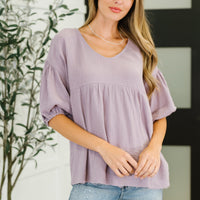 Pleasantly Perfect Bubble Sleeve Peasant Blouse