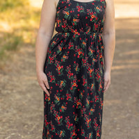 midi dress black floral for women