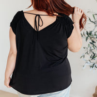 Ruched Cap Sleeve Top in Black