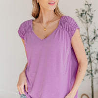 Ruched Cap Sleeve Top in Lavender