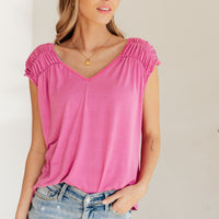 Ruched Cap Sleeve Top in Magenta