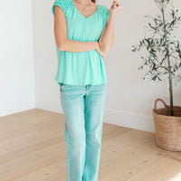 Ruched Cap Sleeve Top in Neon Blue