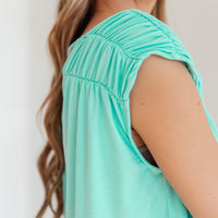 Ruched Cap Sleeve Top in Neon Blue