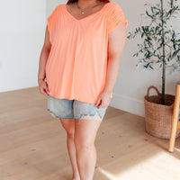 Ruched Cap Sleeve Top in Neon Orange