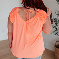 Ruched Cap Sleeve Top in Neon Orange