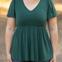 emery ruffle top hunter green womens short sleeve top