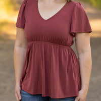 emery ruffle top marsala womens short sleeve shirt