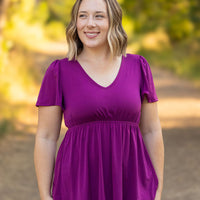 emery ruffle top purple womens short sleeve top