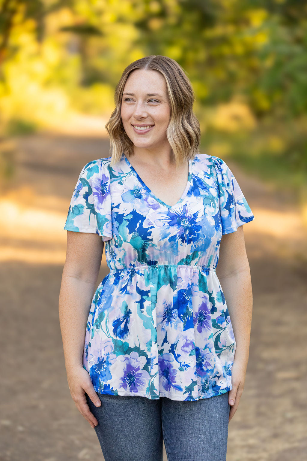 IN STOCK Emery Ruffle Top - Blue Floral | Women&