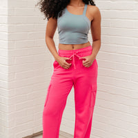 Run, Don't Walk Cargo Sweatpants in Flamingo Pink