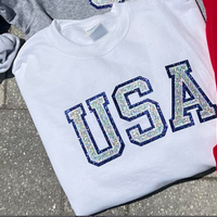 USA GLITTER EMBROIDERED PATCH SWEATSHIRT