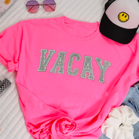 VACAY GLITTER EMBROIDERED PATCH NEON PINK