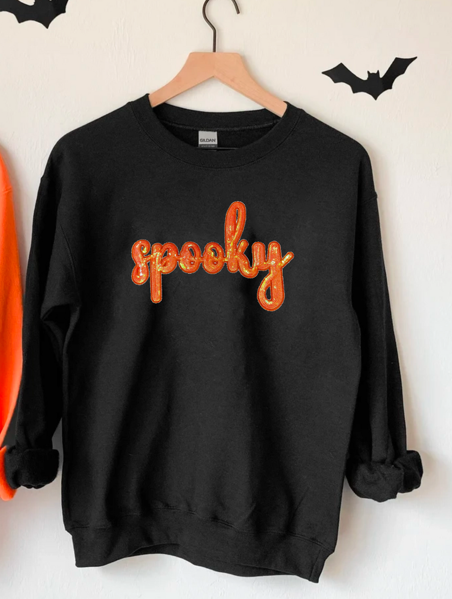 SPOOKY Sequins Patches BLACK SWEATSHIRT