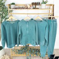 IN STOCK Lace Accent Vintage Wash Pullover - Teal